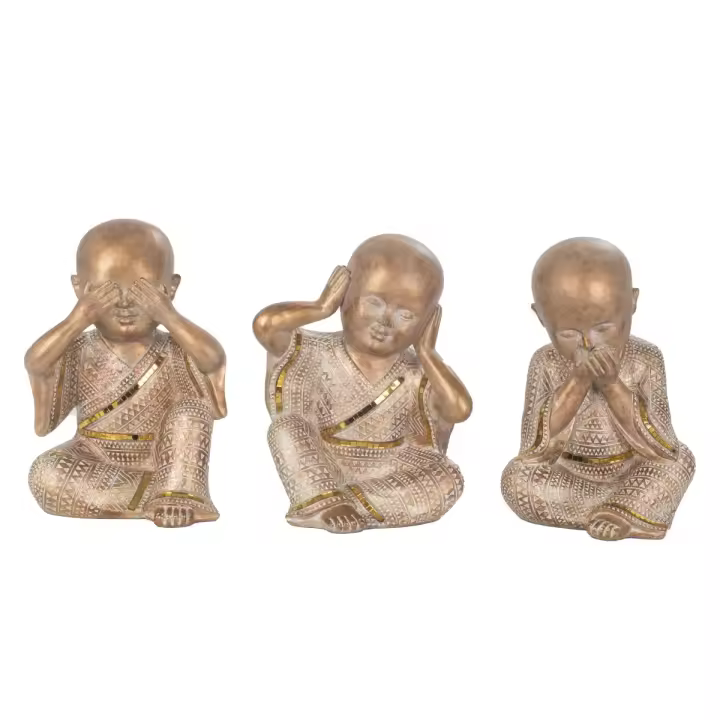 CAPRILO REGALOS & DECORACIÓN Set de 3 Figuras Decorativas de Resina "Monjes no Ve, Oye , Habla ". Adornos y Esculturas. Regalos Originales. Decoración Hogar. 17 x 12,50 x 21 cm - 1