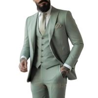 Traje Verde Claro Para Hombre 3 Piezas Traje De Boda Ropa De Negocio Conjunto De Chaqueta Chaleco Pantalones Moda Hombre - details 1