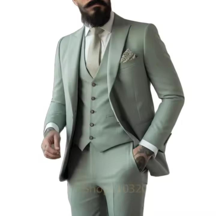 Traje Verde Claro Para Hombre 3 Piezas Traje De Boda Ropa De Negocio Conjunto De Chaqueta Chaleco Pantalones Moda Hombre - 1