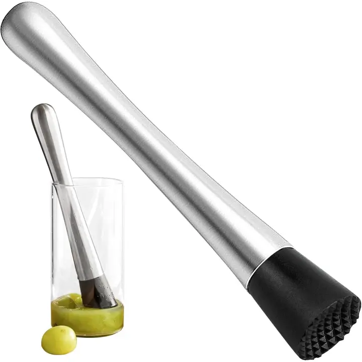 Machacador de cócteles de acero inoxidable de 21 cm, machacador de mojitos con cabezal de nailon acanalado, mezclador de frutas - 1