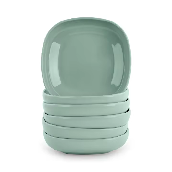 Plastic Forte - Juego de 6 Platos Stilo Cuadrados 13 cm Reutilizables. Ideal Fiestas. Verde - 1