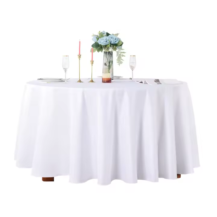 Mantel Redondo Blanco De Seda Para Bodas Y Fiestas Decoración De Mesa Hotelera Y Cumpleaños Mantel De Color Sólido Impermeable Y Antiaceite Para Comedor - 1