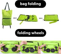 1 pieza verde plegable bolsa de carrito plegable, carrito de compras de supermercado, impermeable práctica bolsa de compras, carrito de la compra, bolsa de tela Oxford portátil - details 2