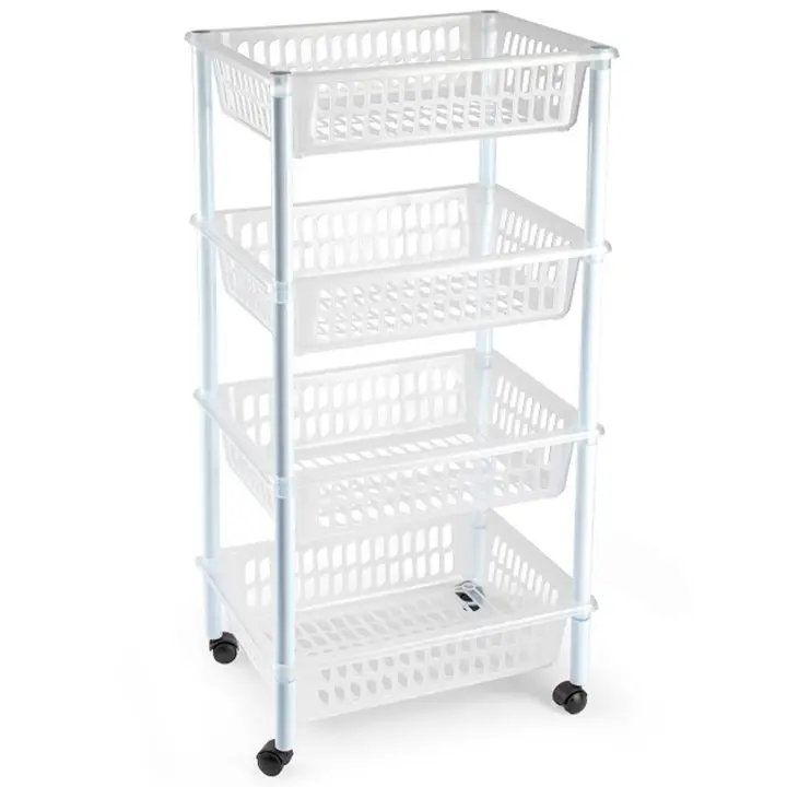 Tradineur - Carrito verdulero modelo PLFT de plástico con 4 niveles y ruedas, cestas apilables portaobjetos, frutas, verduras, cocina, baño (Transparente, 85 x 40 x 30 cm) - 1