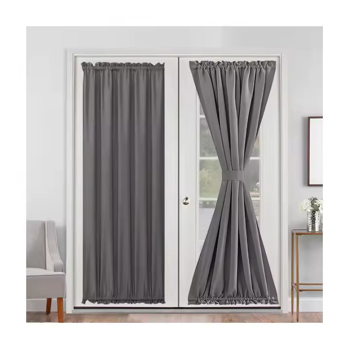 Panel de cortina para puerta francesa con bolsillo para barra y opaco para patio, morado claro, tamaño 52" x 72", color: 25" x 72", gris - 1