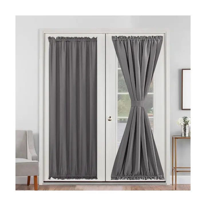 Panel de cortina para puerta francesa con bolsillo para barra y opaco para patio, morado claro, tamaño 52" x 72", color: 25" x 72", gris - 1