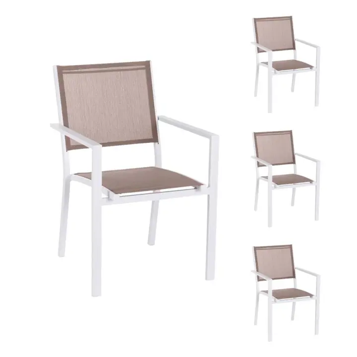 Set de 4 silla de jardín apilables Thais con brazos de aluminio y textileno de 55x60x86 cm Lola Home - 1