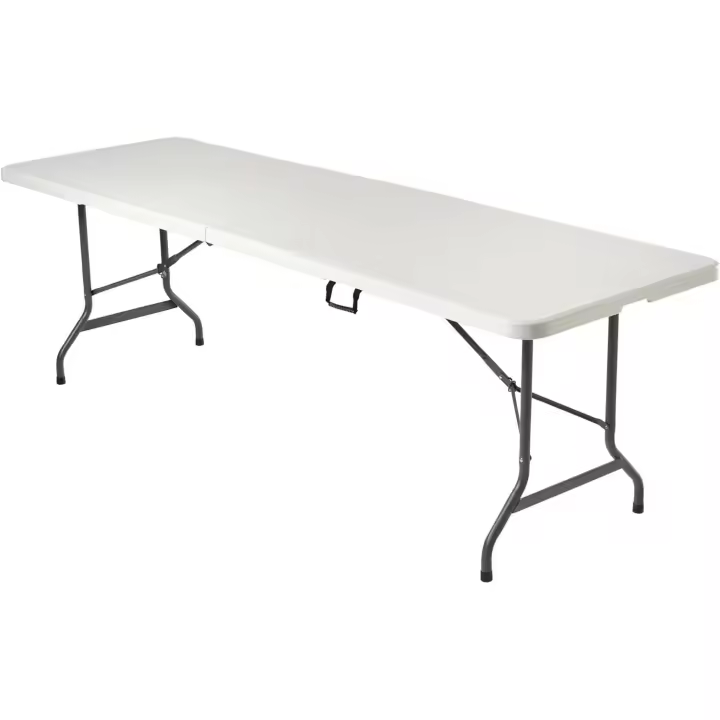 STARLEY-Mesa de Camping Plegable de Plástico y Patas de Acero 180 x 70 x 74cm Blanca Mesita Buffet de Eventos Interior Exterior para 6 Personas Tablero con Asa de Transporte para Jardín Terraza - 1
