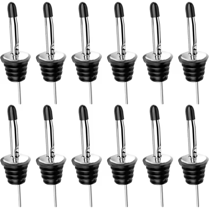 Pourer,12 unidades de acero inoxidable Freeflow licor espíritus Pourer velocidad Pourers vino botella de espíritus Pourers cónicos con tapas de polvo de goma - 1
