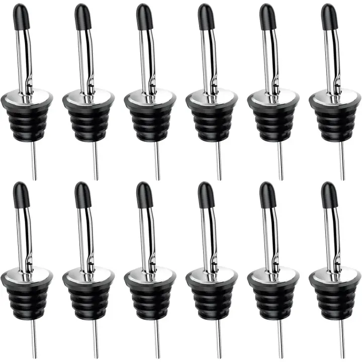 Pourer,12 unidades de acero inoxidable Freeflow licor espíritus Pourer velocidad Pourers vino botella de espíritus Pourers cónicos con tapas de polvo de goma - 1
