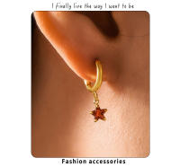 Damas oído aros Lindo imperable Chapado en oro joyería de moda pendientes Pendientes colgantes Estrella de Maple inoxidable - details 0