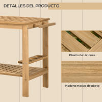 Outsunny Carrito de Madera de Bar Carro de Servicio de 2 Niveles con Asa Lateral 3 Portabotellas y 2 Ruedas para Jardín Patio Terraza 95x47x74 cm Natural - details 5