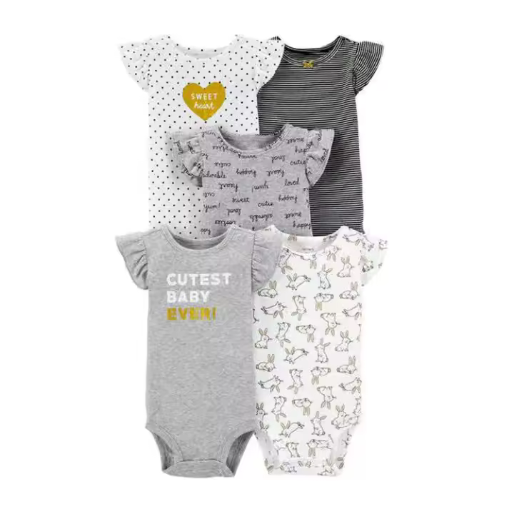 Ropa para niños, novedad de verano, mono triangular de manga corta para bebés, ropa para gatear, mono de bebé de cinco piezas - 1