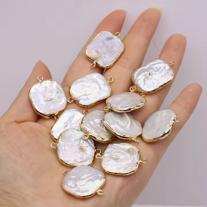 Colgantes De Perla Barroca Natural Platinados En Oro Para Creación De Joyería Moda Colgante Cuadrado Doble Agujero Para Collar Y Pulsera DIY Suministro - 1