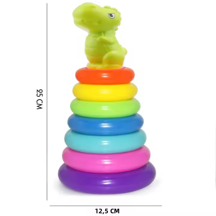 Juguete Educativo Montessori Torre De Anillos Arcoíris Torre De Pyramide Con Dinosaurio Juego De Pila Para Bebé Para Playa Y Piscina - 1