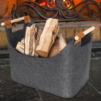 Cesta De Madera De Gran Capacidad Para Leña Plegable Con Manijas De Madera Cesta De Almacenamiento Ecológica De Feltro Gris Oscuro Para El Lado Del Hogar - details 0