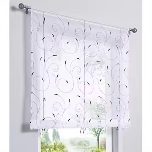 1 pieza cortina de ventana bordado floral Raffrollo gasa de alta calidad decoración de la habitación baño balcón (púrpura, 60x120cm)-soleado - 1