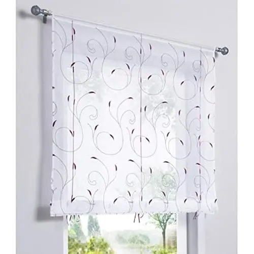 1 pieza cortina de ventana bordado floral Raffrollo gasa de alta calidad decoración de la habitación baño balcón (púrpura, 60x120cm)-soleado - 1