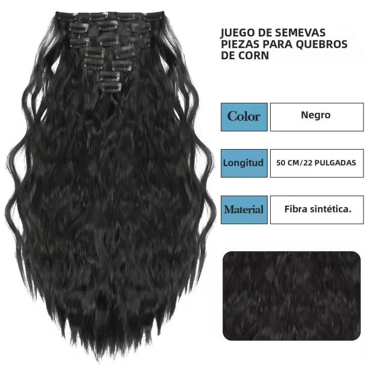 Extensiones De Cabello Sintético Rizado Ondulado 7 Piezas Clip in Para Mujer Cabello Postizo Resistente Al Calor Negro Marrón Suave Pieza De 10 Pulgadas Con 5 Clips - 1