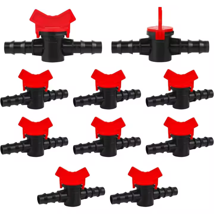 10 válvulas de interruptor de riego por goteo, válvula de cierre de manguera de jardín de 1/2 pulgada para tubo de riego de 16 mm, tubería de riego por goteo - 1