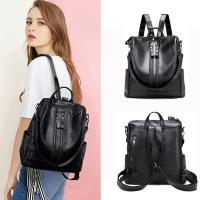 Mochila escolar de cuero suave para mujer, bolso escolar multifuncional de gran capacidad, bolsos de hombro de viaje, color negro - details 0