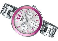 Casio Dress Ltp-e407d-4avdf Reloj De Pulsera Analógico Con Calendario Multifunción Para Mujer. Color Plateado. Bisel Rosa - details 0