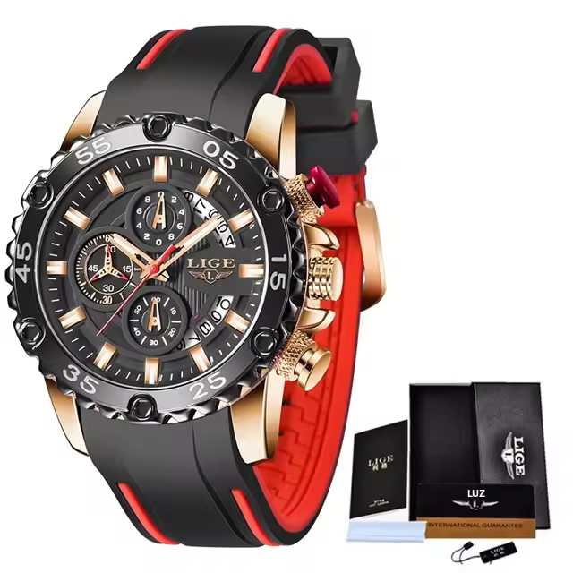 Reloj De Pulsera LIGE Para Hombres Azul Deportivo Y Militar De Lujo Con Grande Dial Cronógrafo Resistente Al Agua Cuarzo Reloj De Mano Luz Técnica De Silicona - 1