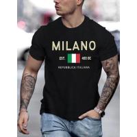 Camiseta De Hombre Con Estampado De Milán Cuello Redondo Moda Manga Corta Deportiva Cómoda Para Verano Estilo Deportivo - details 2