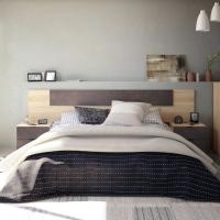 Meimon ALAYA Cabezal para cama de 150cm con 2 mesitas de noche, cada una con 2 cajones, estructura en Roble Canadian, guías metálicas, tiradores de aluminio lacados en negro y herrajes metálicos para fijación a pared - details 2