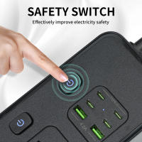 Enchufe Universal Con 5 Salidas 13A 250V 3250W 2m Cable Con 4 Type-C Y 2 USB Interruptor Independiente Estación De Energía - details 0
