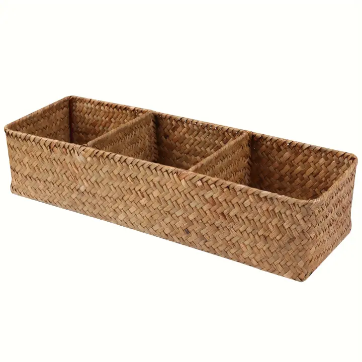 Cesta De Almacenamiento De Sisal 3 Compartimentos Caja De Almacenamiento Para Baño Organización De Papel Higiénico - 1
