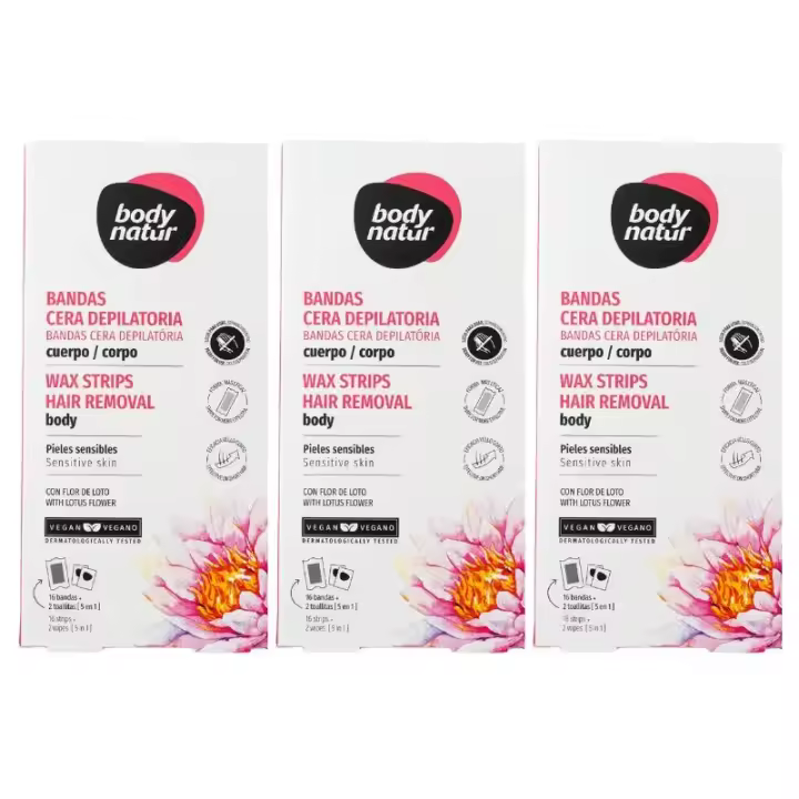 Pack de 3 X 10 Bandas Cera Facial BODY NATUR Pieles Sensibles Flor Loto【ROUA】 - 1