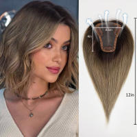 Extensiones De Cabello Humano 100% Remy Ash Gris Marrón 12 Pulgadas Recto Con Base De Encaje Para Mujeres Piezas De Cabello - details 8