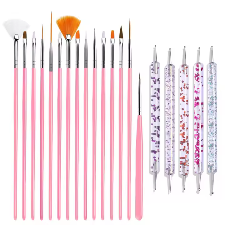 YIKOOLIN Kit De Pinceles Para Uñas 20pcs Set De Pintura De Uñas Con Lápiz De Esmalte Gel UV Y Diseño De Uñas Acrílicas Herramientas DIY Para Estética De Uñas - 1