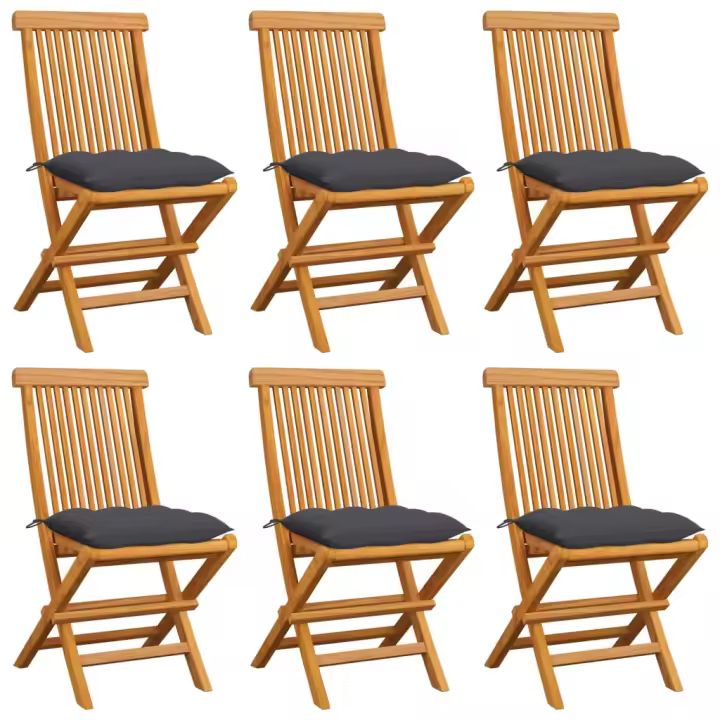 vidaXL Sillas de jardín 6 uds madera de teca y cojines gris antracita - 1