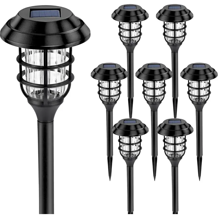 Luces solares para caminos de exterior Solpex, paquete de 8, luces solares para jardín, luces LED impermeables para caminos (blanco frío) - 1
