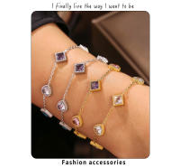 Encanto Pulsera de circonia cuadrada de amor a la moda, pulsera de nicho de acero inoxidable con temperamento, adecuada para combinar diariamente pulsera de circonita de cristal para mujer y niña, brazalete de acero inoxidable 316L, joyería de muñeca - details 1