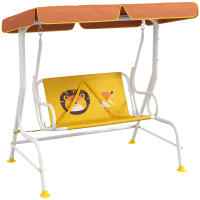 Outsunny Balancín de Jardín Exterior Columpio de Jardín Infantil de 2 Plazas con Patrón de León Toldo Ajustable en Ángulo Carga 60 kg 110x70x110 cm Amarillo - details 0