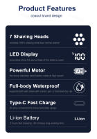 Afeitadora Eléctrica 5 En 1 Para Hombres Afeitadora De Cabeza Lisa Con Pelacabelos Trimmer De Barba Máquina De Afeitar Recargable Rotatoria Universal 100-240V - details 1