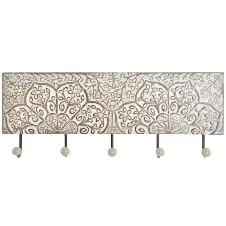 Dcasa Perchero de pared mango tallado a mano metal 5 colgadores - 1