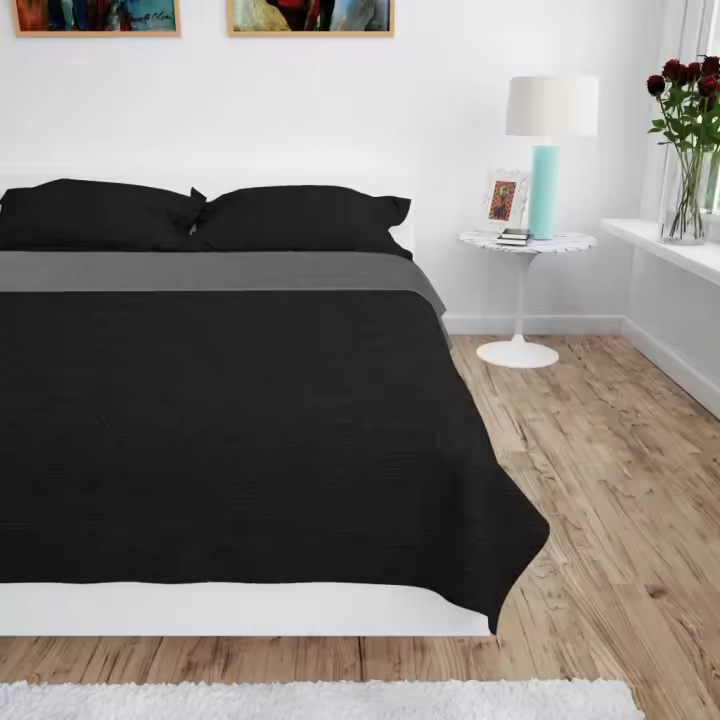 Cubrecama acolchado doble cara 230x260 cm gris y negro - 1