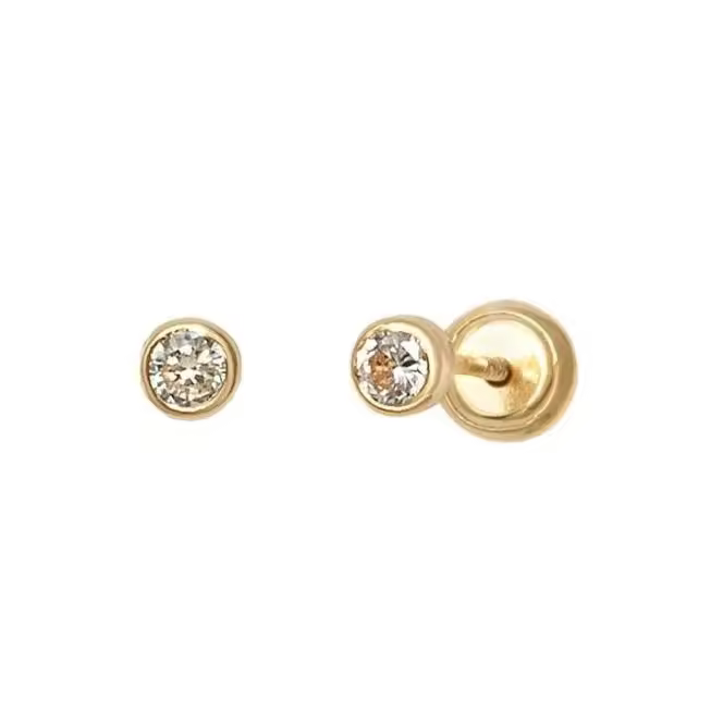 Turmalina - Pendientes bebe niña redondo circonita bañado en oro de Plata de Ley 925, pendientes con piedra, tamaño de 3 mm - 1