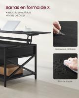 Mesa de centro con tablero elevable, espacio abierto y oculto, ideal para salón comedor, color gris carbón o marrón rústico - details 5