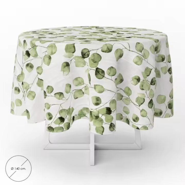 Mantel Antimanchas Hule Redondo Ø140 Cm. Hojas Verdes - Oryx - 1