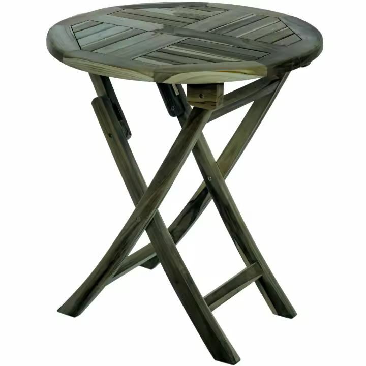 Mesa redonda 66 cm plegable para jardín exterior de madera de teca certificada - PrimeMatik - 1