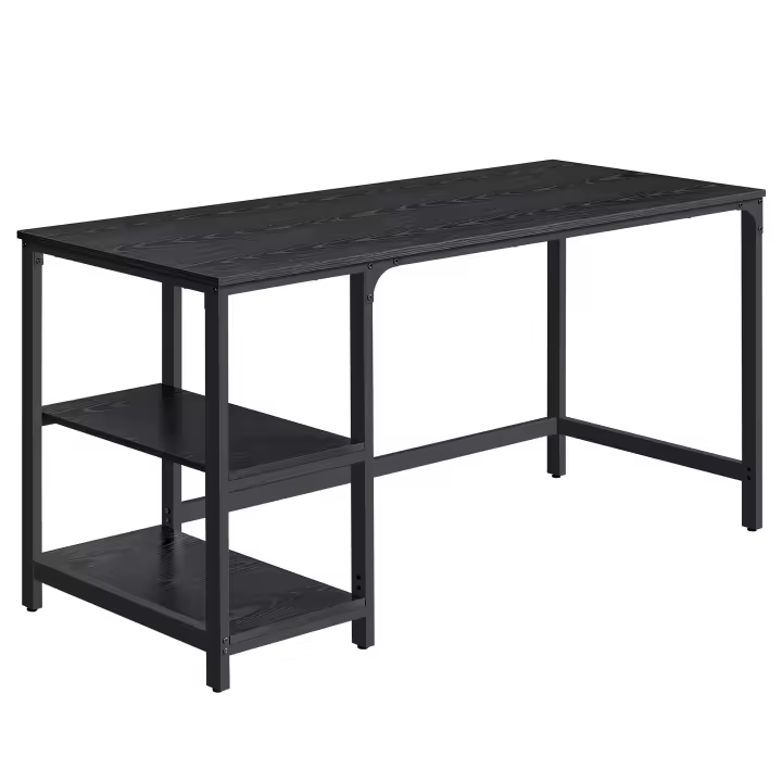 VASAGLE Escritorio, Escritorio con 2 Estantes a la Izquierda o a la Derecha, Mesa de Trabajo, para Salón Oficina, Estructura de Acero, Industrial, Negro Ébano/ Blanco Arce - 1