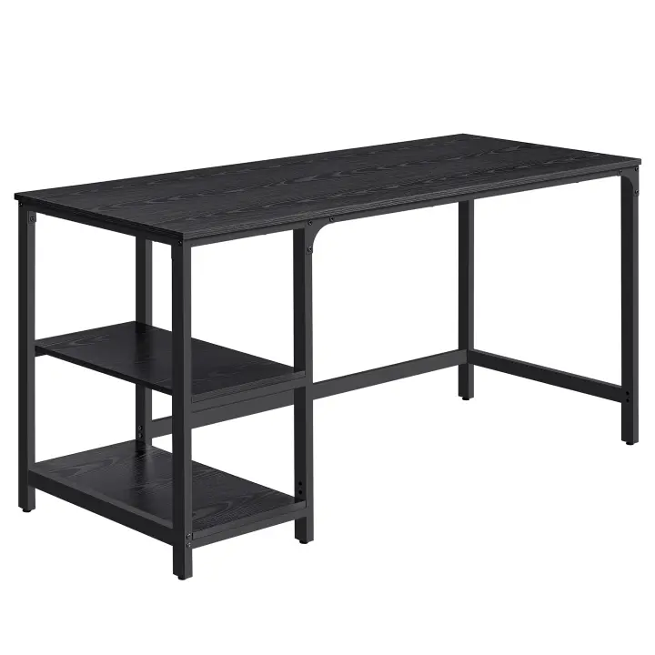 VASAGLE Escritorio, Escritorio con 2 Estantes a la Izquierda o a la Derecha, Mesa de Trabajo, para Salón Oficina, Estructura de Acero, Industrial, Negro Ébano/ Blanco Arce - 1