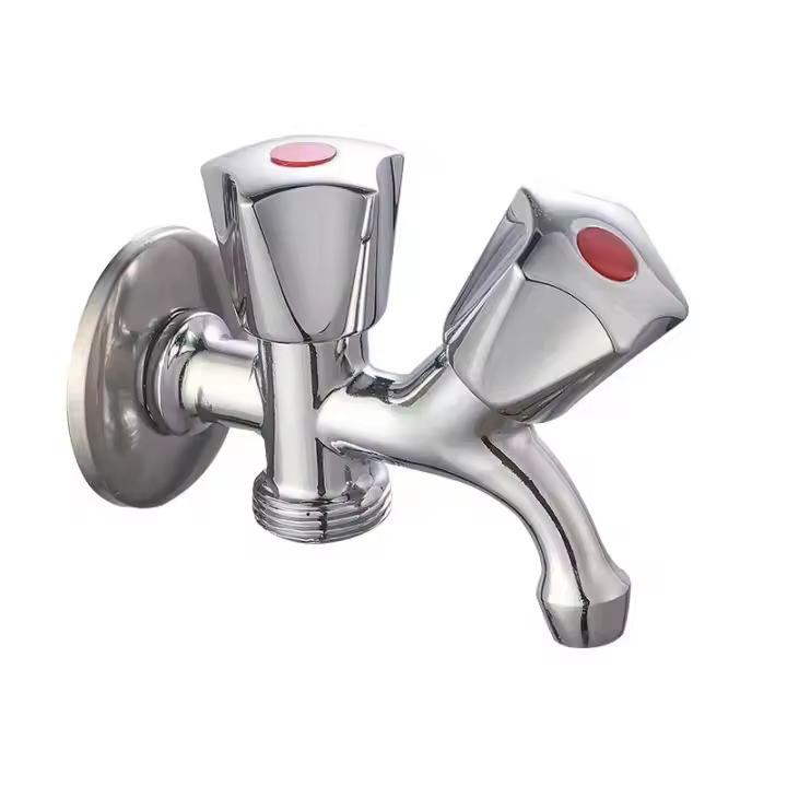 Grifo de Agua fría Grifo de lavabo with Doble Caño y G1/2 Manija de Diamante para fregadero de Cocina (Manija del obturador G1/2) - 1