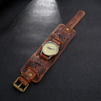 Reloj De Pulsera Para Hombre Punk Retro Con Correa Ancha De Cuero Reloj Militar De Cuarzo Con Pulsera De Cuero Display Sin Números - details 9