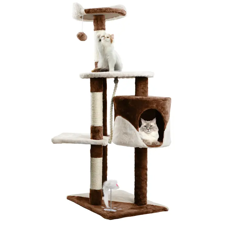 Nobleza - Rascador para gatos, Altura 118.5 cm, Árbol Estable para Gatos, 3 Plataformas, 1 Cueva, 1 Pompón, 1 Peluche - 1